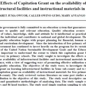 Effects of Capitation Grant on the availability of infrastructural facilities and instructional materials in Kenya